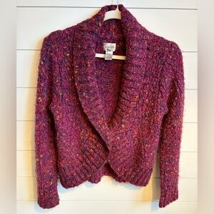 Chico's Multi-colored Confetti Yarn Cardigan w Shaw Collar & Shrug-like Design